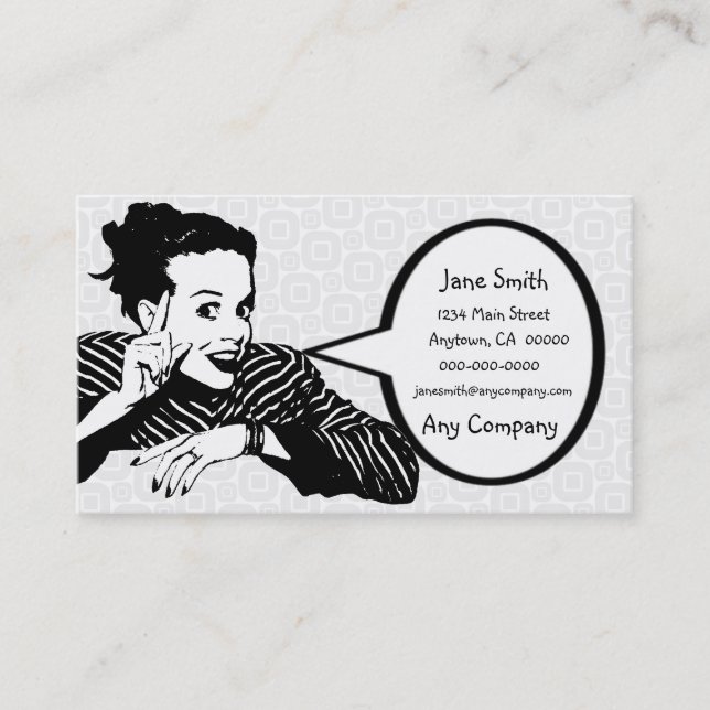Retro 1950s Pointing Woman Business Card (Front)