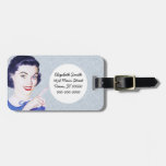 Retro 1950s Pointing Woman Luggage Tag at Zazzle