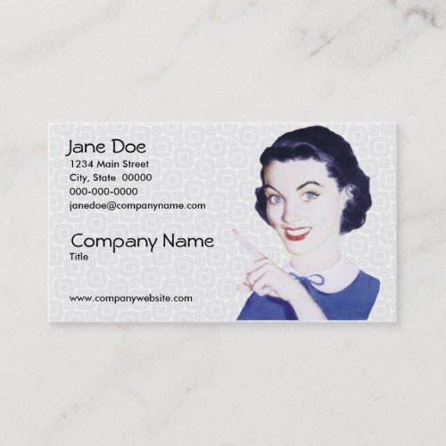 Retro 1950s Pointing Woman V2 Business Card Template