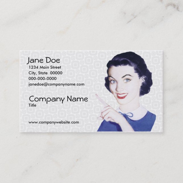 Retro 1950s Pointing Woman V2 Business Card (Front)