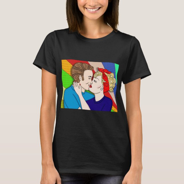 Retro 1950's Pop Art Style Couple Kissing  T-Shirt (Front)