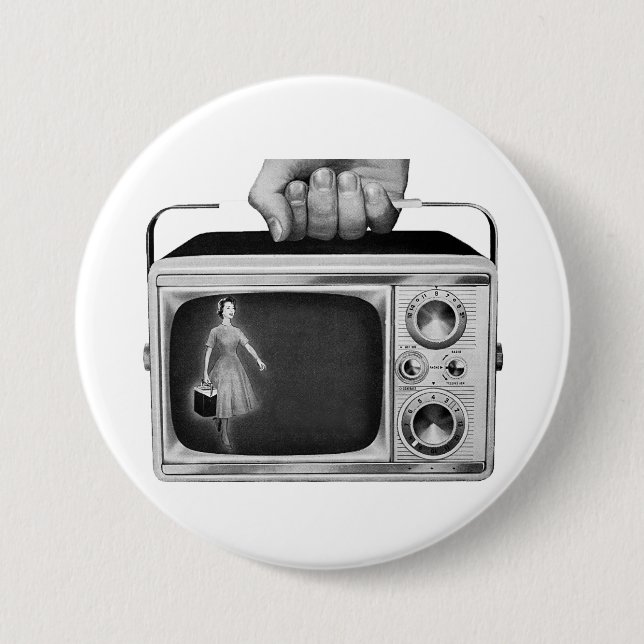 Retro 1950s Portable TV Mid-Century Button (Front)
