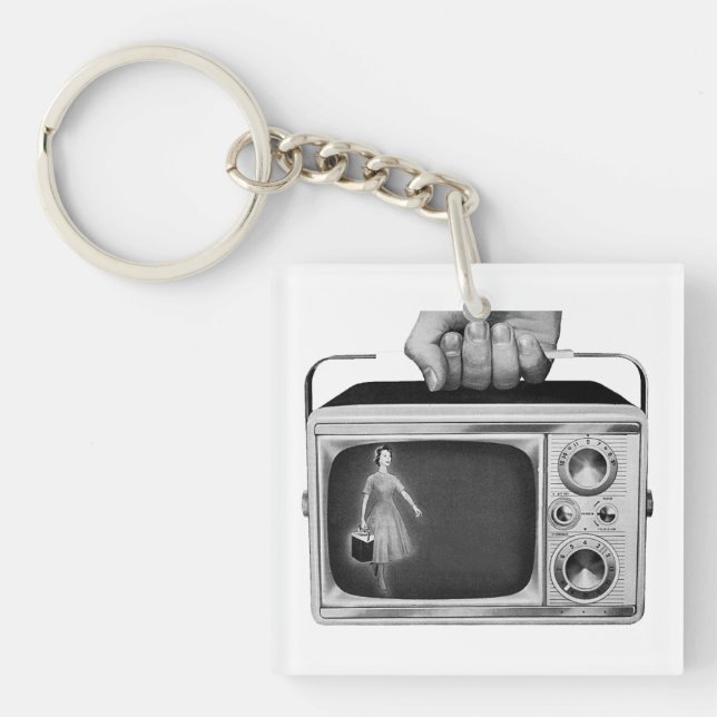 Retro 1950s Portable TV Mid-Century Keychain (Front)