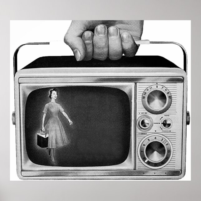 Retro 1950s Portable TV Mid-Century Poster (Front)