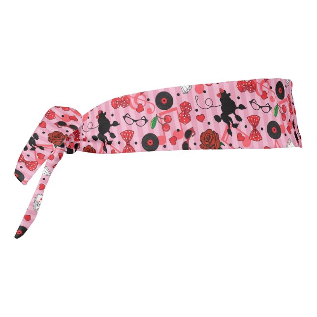Retro 1950s Rockabilly Poodles and Cherries Pink Tie Headband (Rotate 270)