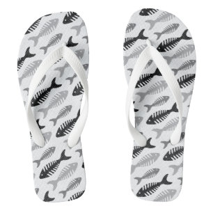 Retro 1950s Seafood Restaurant Fishbone Pattern Flip Flops