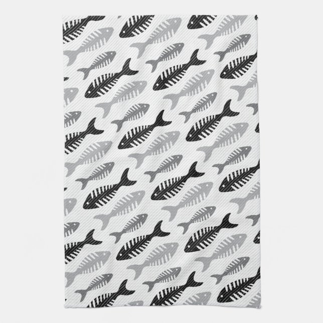 Retro 1950s Seafood Restaurant Fishbone Pattern Towel (Vertical)