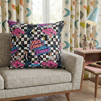 Retro 1950s Sock Hop "Let's Dance!" Throw Pillow