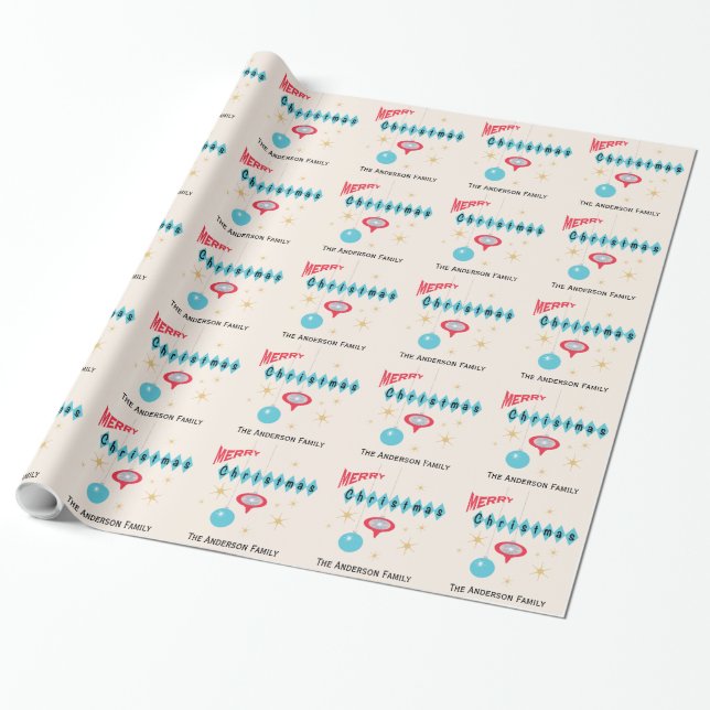 Retro 1950's Style Christmas Personalized Wrapping Paper (Unrolled)