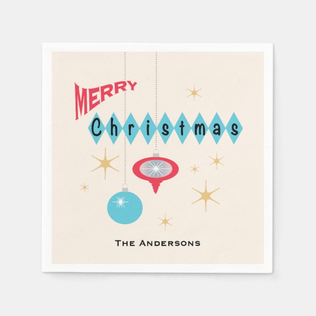 Retro 1950's Style Ornaments I Merry Christmas Paper Napkins (Front)