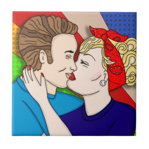 Retro 1950's Style Pop Art Couple Kissing Ceramic Tile