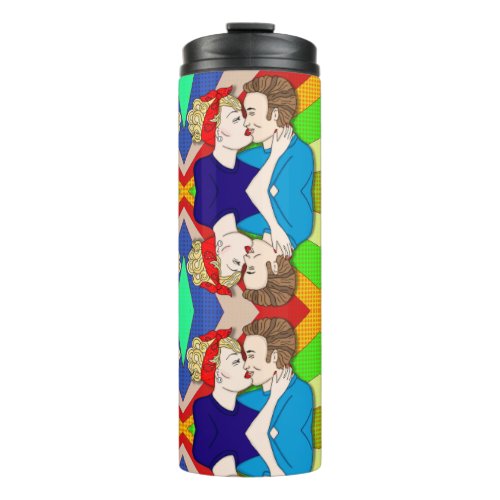 Retro 1950s Style Pop Art Couple Kissing  Thermal Thermal Tumbler