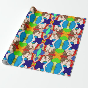 Retro 1950's Style Pop Art Couple Kissing Wrapping Paper