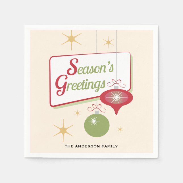 Retro 1950's Style Season's Greetings Christmas Paper Napkins (Front)