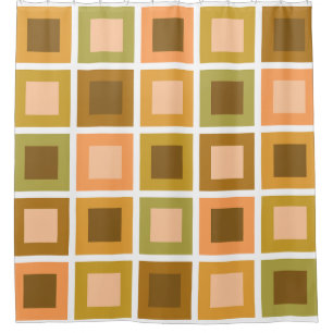 Retro 1950s Tiles Pattern Burnt Orange Shower Curtain