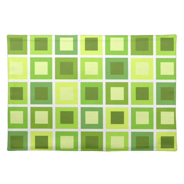 Retro 1950s Tiles Pattern Chartreuse Green Cloth Placemat (Front)