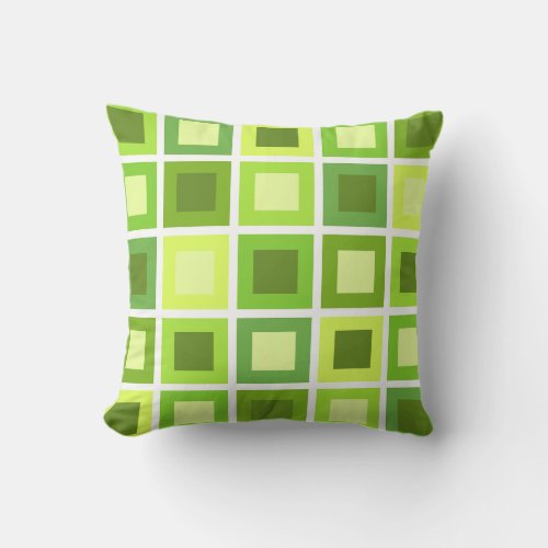 Retro 1950s Tiles Pattern Chartreuse Green Throw Pillow