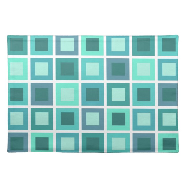 Retro 1950s Tiles Pattern Turquoise Cloth Placemat (Front)