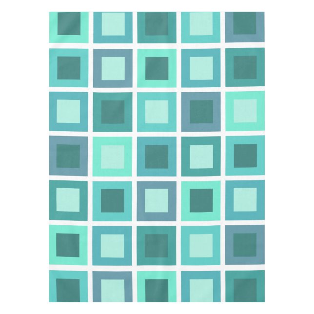 Retro 1950s Tiles Pattern Turquoise Tablecloth (Front)