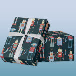 Retro 1950s Vintage Robots Wrapping Paper<br><div class="desc">Cute retro vintage 1950s robot design on a dark background. Original art by Nic Squirrell.</div>