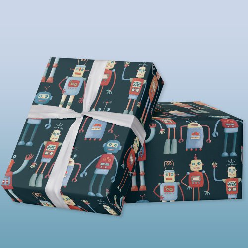 Retro 1950s Vintage Robots Wrapping Paper
