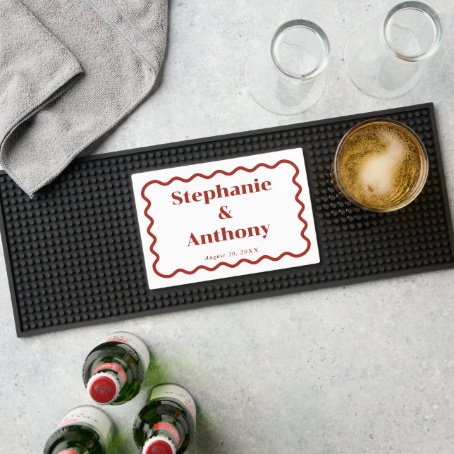 Retro 1950s Wavy Edge Dark Red Wedding Bar Mat (Insitu (Bar 1))