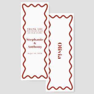 Retro 1950s Wavy Edge Dark Red Wedding Bookmarks