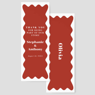 Retro 1950s Wavy Edge Dark Red Wedding Bookmarks