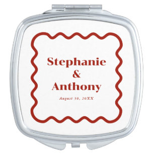 Retro 1950s Wavy Edge Dark Red Wedding Compact Mirror