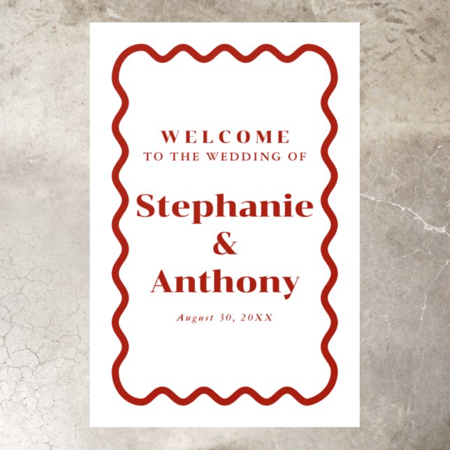 Retro 1950s Wavy Edge Dark Red Wedding Floor Decals (Insitu)