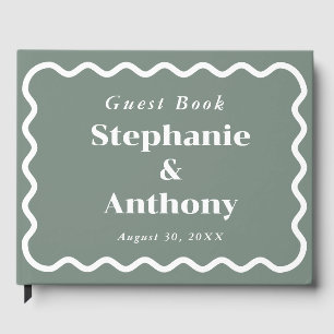 Retro 1950s Wavy Edge Dark Red Wedding Guest Book