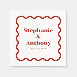 Retro 1950s Wavy Edge Dark Red Wedding Napkins