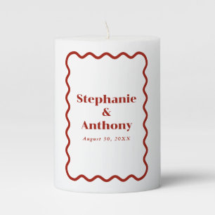 Retro 1950s Wavy Edge Dark Red Wedding Pillar Candle