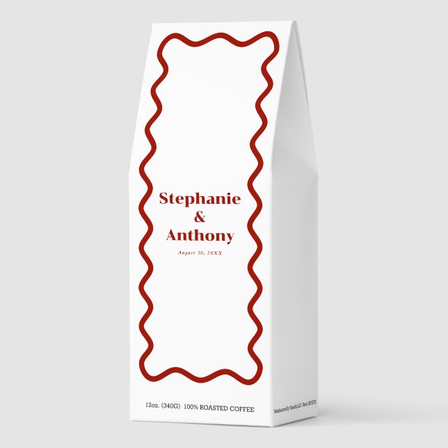 Retro 1950s Wavy Edge Dark Red Wedding Roasted Coffee (Front)