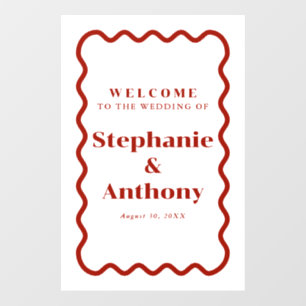 Retro 1950s Wavy Edge Dark Red Wedding Wall Decal