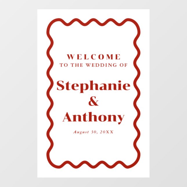 Retro 1950s Wavy Edge Dark Red Wedding Wall Decal (Front)