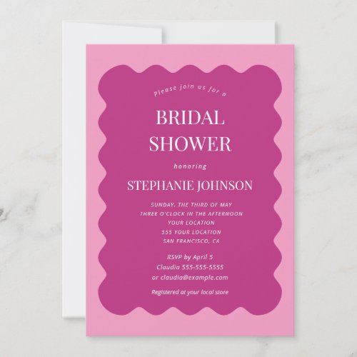 Retro 1950s Wavy Edge Magenta and Pink Bridal  Invitation