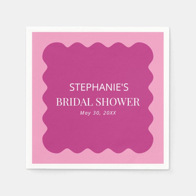 Retro 1950s Wavy Edge Magenta and Pink Bridal  Napkins (Front)
