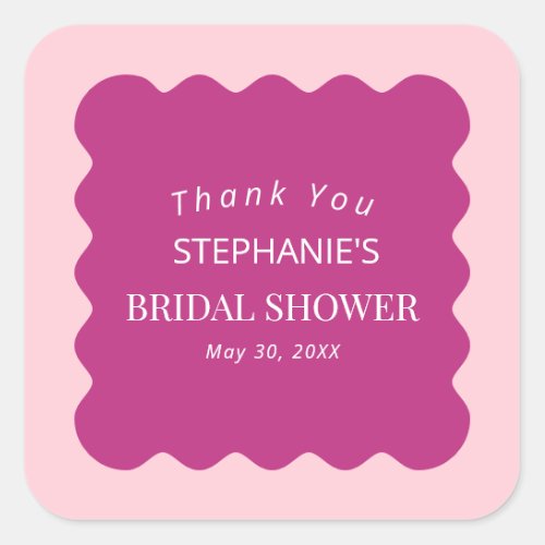 Retro 1950s Wavy Edge Magenta and Pink Bridal Square Sticker