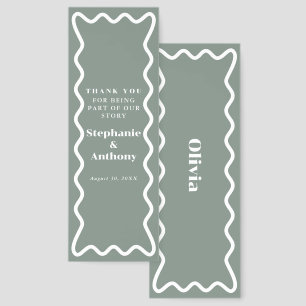Retro 1950s Wavy Edge Sage Green Wedding Bookmarks