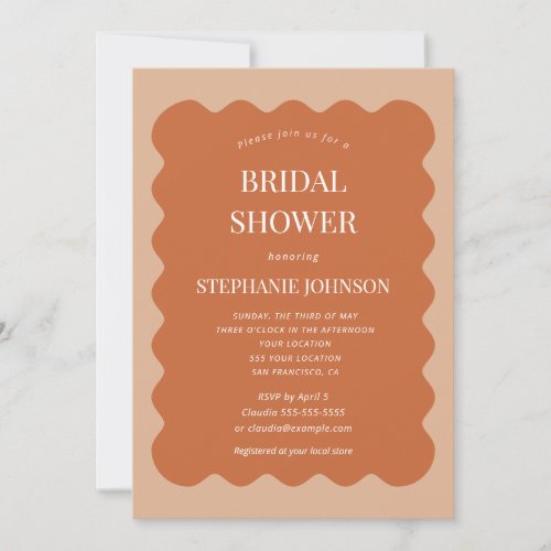 Retro 1950s Wavy Edge Terracotta Bridal  Invitation