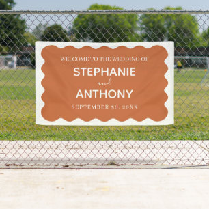 Retro 1950s Wavy Edge Terracotta Wedding Banner