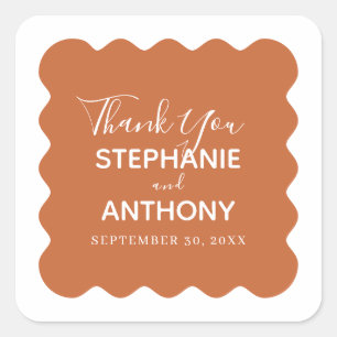 Retro 1950s Wavy Edge Terracotta Wedding Square Sticker
