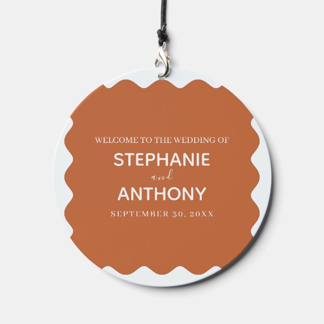 Retro 1950s Wavy Edge Terracotta Wedding  Wind Chime (Front)