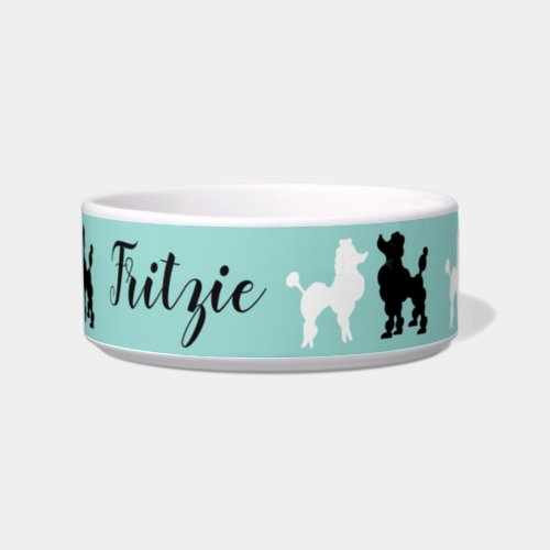 Retro 1950s White  Black Poodles Custom Name Bowl