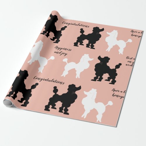Retro 1950s White  Black Poodles on Pink Ground Wrapping Paper