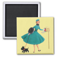 Retro 1950s Woman Scottie Christmas Cards Magnet