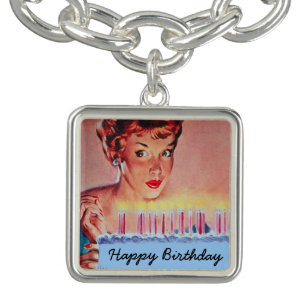 Retro 1950s Woman with a Birthday Cake Bracelet