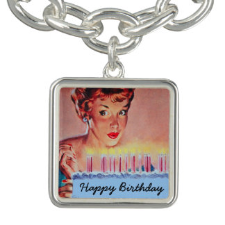 Retro 1950s Woman with a Birthday Cake Bracelet