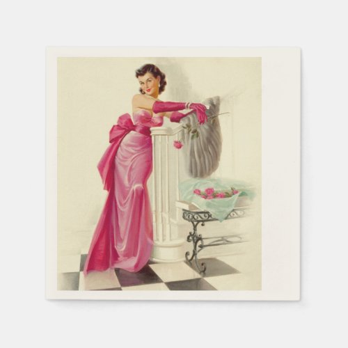 Retro 1950s Woman with Rose Napkins